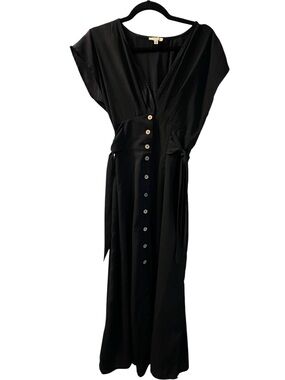 Kori America / Black Plunge V-Neck Midi Dress / Size S / Downtown Cool Mom